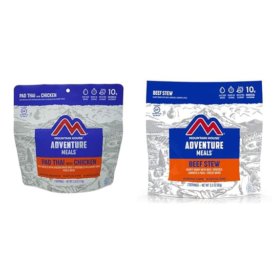 Mountain House Pad Thai with Chicken | Freeze Dried Backpacking & Camping Food |2 Servings | Gluten-Free & Beef Stew | Freeze Dried Backpacking & Camping Food | 2 Servings | Gluten-Free