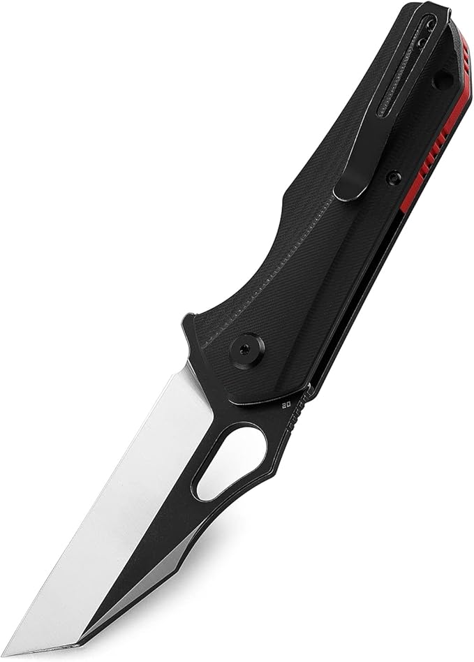 BESTECH KNIVES Pocket Folder Folding Knife: 3.47" D2 Steel Satin+Balck Reverse Tanto Blade, G10 Scales, Flipper, Liner Lock, EDC Steel Clip, BG36A (Black)