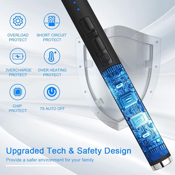 USB Rechargeable Candle Lighter Electronic Arc Lighter Windproof Flameless with Safety Button for Camping Cooking BBQ (Black)