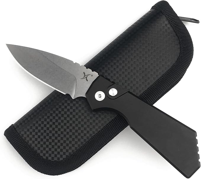 HUAAO 7.05’’ Folding Knife with 2.44’’ D2 Steel Blade Aluminum Handle, EDC Pocket Knife with Clip Nylon Bag for Camping Hunting Fishing