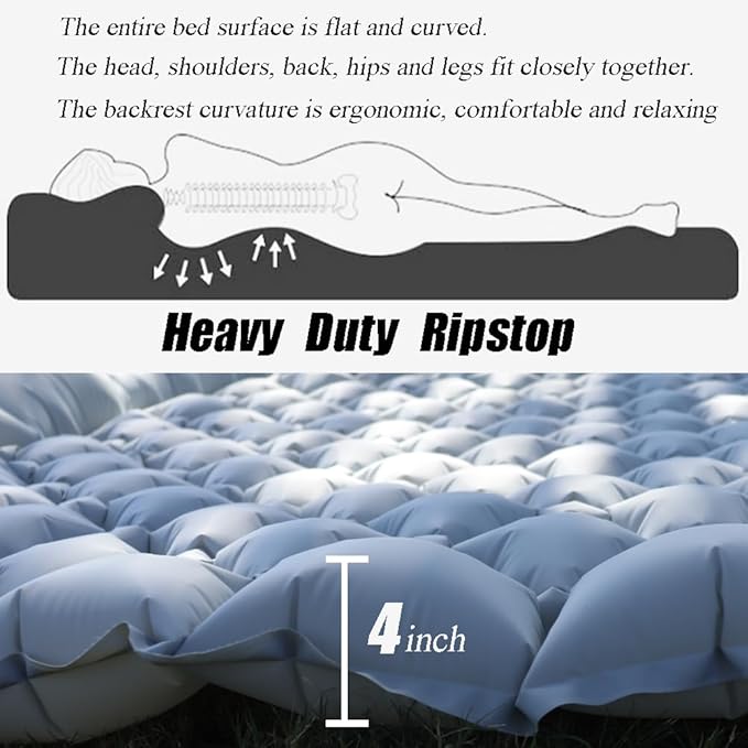 Sleeping Pad for Camping, Inflatable Sleeping Mat with Pillow, Camping Pad with Built-in Foot Pump, Lightweight Camping Mattress Pad for Car Camping, Backpacking, Tent and Hiking (Single (Grey))