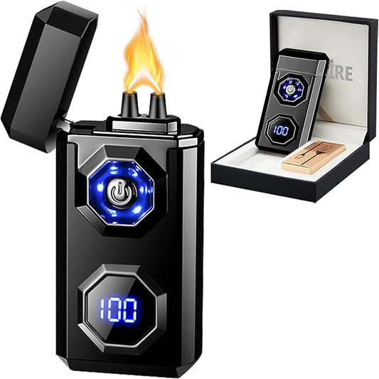 SKRFIRE Electric Lighter Rechargeable USB C Arc Plasma Lighter High Power Flame Cool Lighter Windproof Electronic Candle Lighter with LED Flashlight for Candle, Firework, Incense (Black)