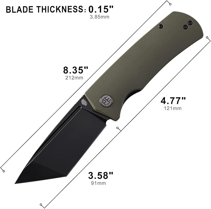Petrified fish PFP01T Beluga,3.58" K110 Stonewashed Blade, 170g G10 Handle Front Flipper Liner lock Folding knife (Green G10, Black Stonewashed)