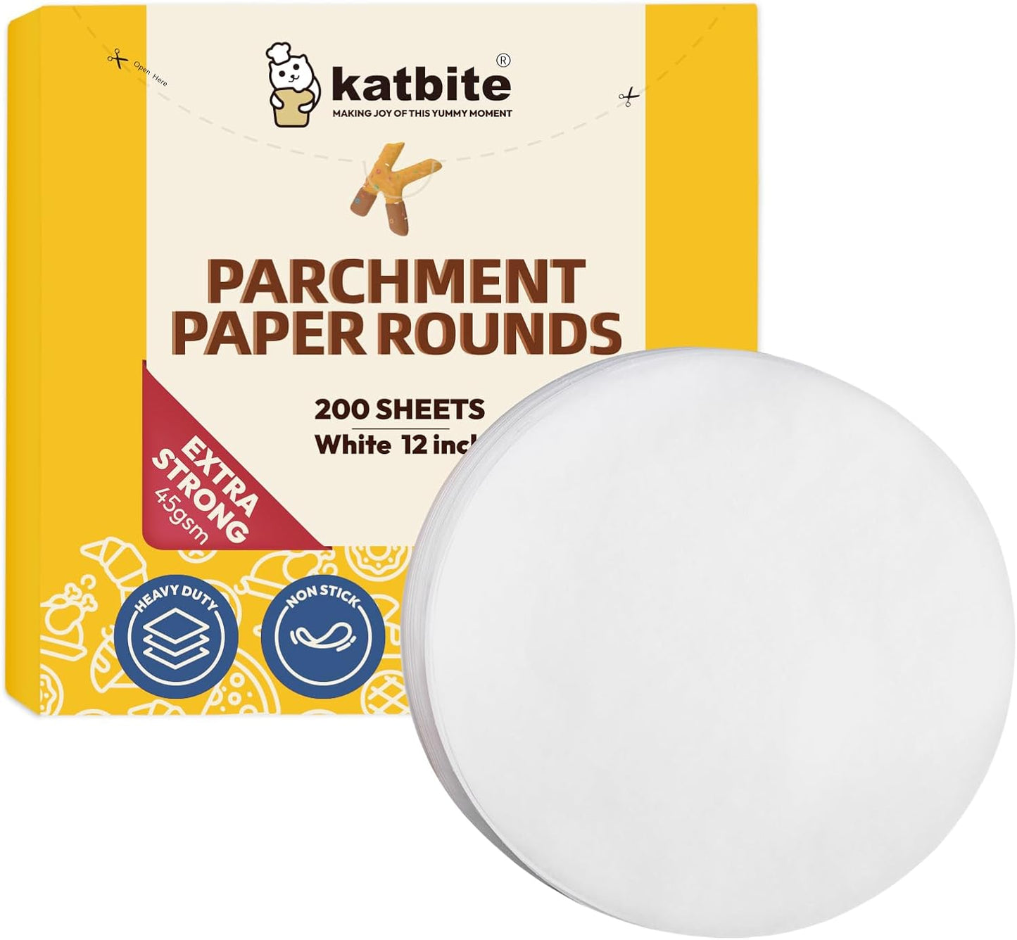 Katbite 12 Inch 200Pcs Parchment Paper Rounds, Round Baking Sheets Paper for Patty Separating, Freezing, Springform Cake Tin, Toaster Oven, Tortilla Press