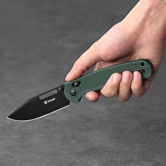 Ganzo G768PT-GB EDC Folding Pocket Knife Razor Sharp D2 Stainless Steel Black Blade G10 Handle with Clip Outdoor Foldable Pocket Knife Hunting Fishing Hiking Gear Best Gift for Men (Green)