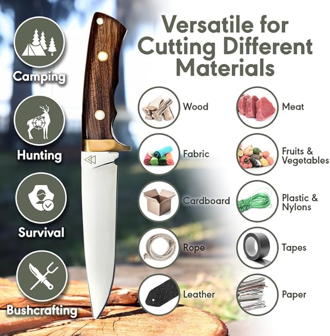 Hunting Knife with Sheath, 10.25" Fixed Blade Bushcraft Hunting Knives with 440C Hardened Stainless Steel Full Tang Survival Knife By Kratos - ZF10