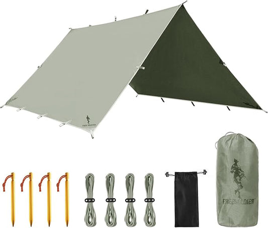 FREE SOLDIER Green 10x10.5ft Waterproof Polyester Camping Tarp with UV Protection, Ideal for Camping, Backpacking, and Hiking