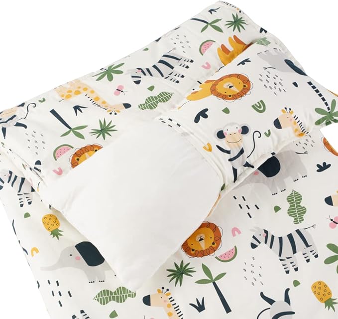 Bunnikins & Clover Toddler Nap Mat with Removable Pillow, Nap Mats for Preschool, Easy Clean Toddler Nap Pad for Kindergarten, Kids Sleeping Bag for Travel Camping