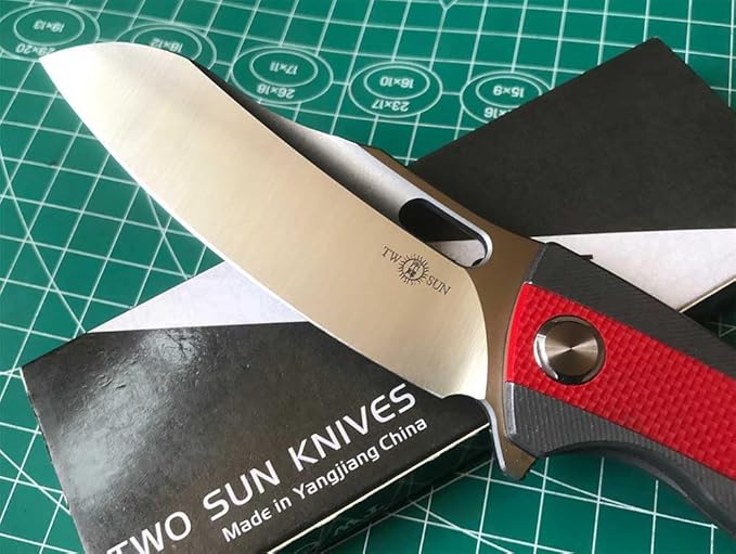 Twosun Folding Knife With K110 Blade Red G10 and Tc4 Titanium Handle Plain Edge EDC Camping Knife TS432-K110-Satin