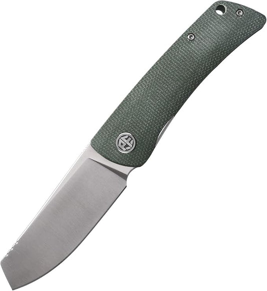 Petrified fish PFE05 Flavorist,3.15" K110 Satin Blade, 94g Micarta Handle Front Flipper Liner lock Folding knife (Green)