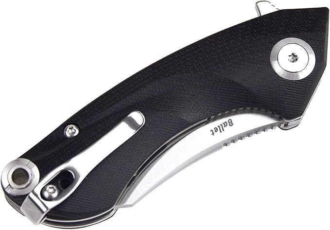 Harnds Ballet Folding Knife with Sandvik 14C28N Blade Camping Pocket Knife with Deep Carry Pocket Clip G10 Handle Flipper Open Liner Lock EDC (black)