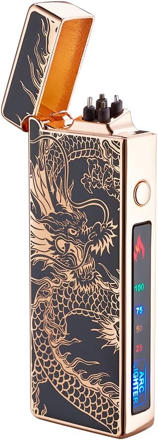 Custom Electric Lighter Personalized Kitchen for Candle Gift Windproof USB Rechargeable Dual Arc for Camping Christmas Father's Day Valentine's Day… (Custom) (Black Dragon)