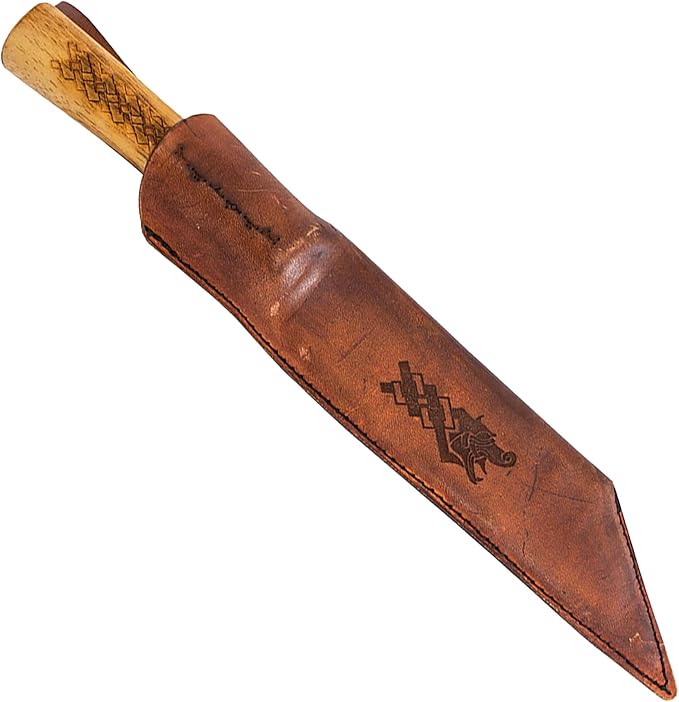 Condor Tool & Knife Norse Dragon Seax Knife - Viking Knife with Sheath - 1095 High Carbon Steel - Burnt American Hickory Handle - Hand Crafted Welted Leather Sheath - Viking Dagger - 7in Blade - 8.5oz