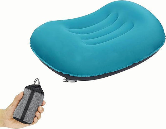 Portable Inflatable Neck Pillow for Outdoor Travel, Camping, Office Naps-Polyester，Color Available-Simple and Comfortable (Cyan)
