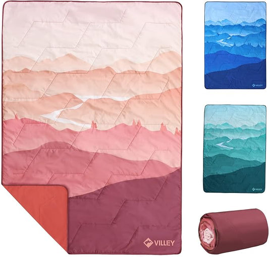 VILLEY Picnic Blanket, 3-Layer Camping Blanket 52"x75", Machine Washable, Water Repellent and Sandproof, Packable and Portable for Camping, Travel, Park, Beach and Indoor Use