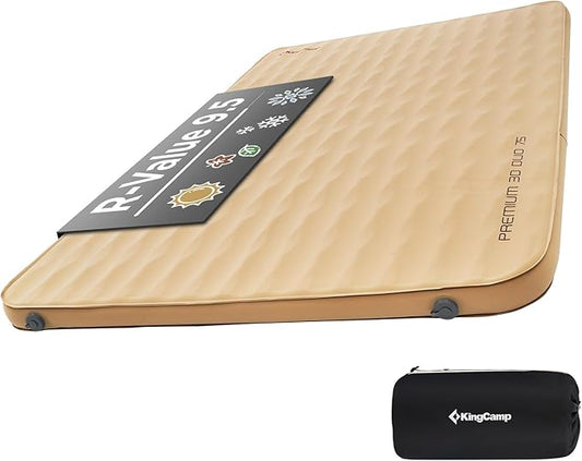 KingCamp Self Inflating Sleeping Pad Double Camping Mattress Queen Size Foam Pad 11 R-Value 3" Thick 79" × 50" Lightweight Luxury 3D Sides Camping Foam Mat, Khaki…