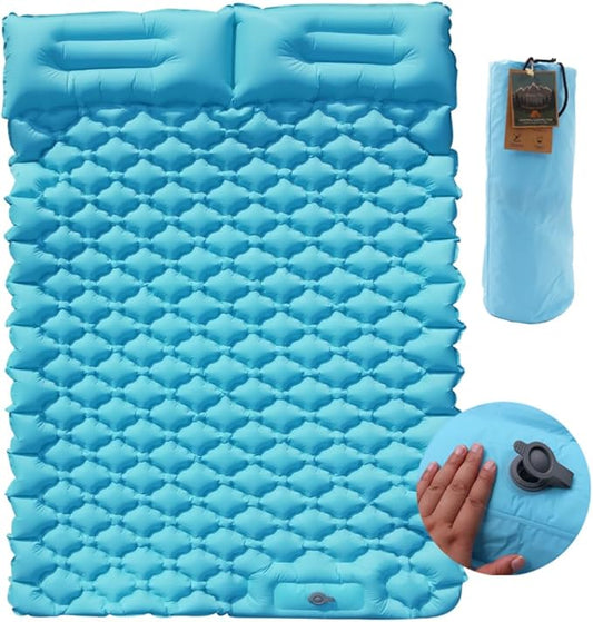 Sleeping Pad for Camping, Inflatable Sleeping Mat with Pillow, Camping Pad with Built-in Foot Pump, Lightweight Camping Mattress Pad for Car Camping, Backpacking, Tent and Hiking (Full (Teal))