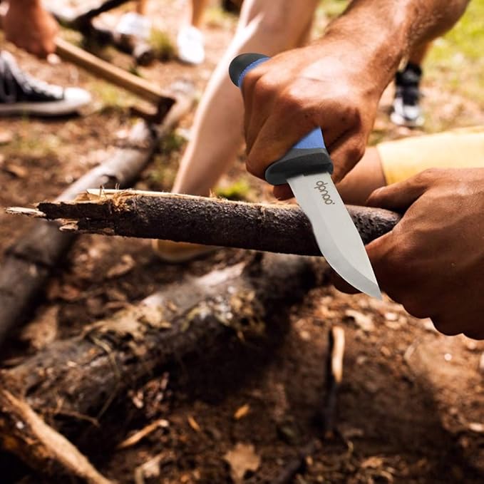 Fixed Blade Knife with Sharp Stainless Steel Blade and Sheath for Outdoor Survival, Camping Hunting, Bushcraft and Tactical, 4 inch, Blue