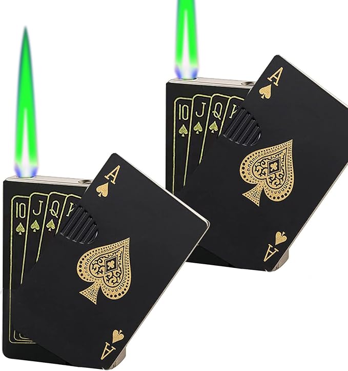 Jet Torch Lighter, Refillable Butane Playing Card Lighter, Exquisite Packaging, Windproof Lighters, Cool Lighter for Men, Candle, Camping, Birthday. (Butane Not Included) (2, Black Ace 2 Pack)
