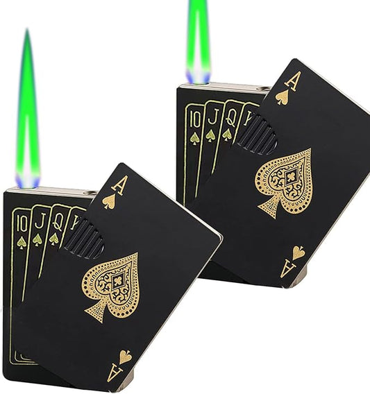 Jet Torch Lighter, Refillable Butane Playing Card Lighter, Exquisite Packaging, Windproof Lighters, Cool Lighter for Men, Candle, Camping, Birthday. (Butane Not Included) (2, Black Ace 2 Pack)