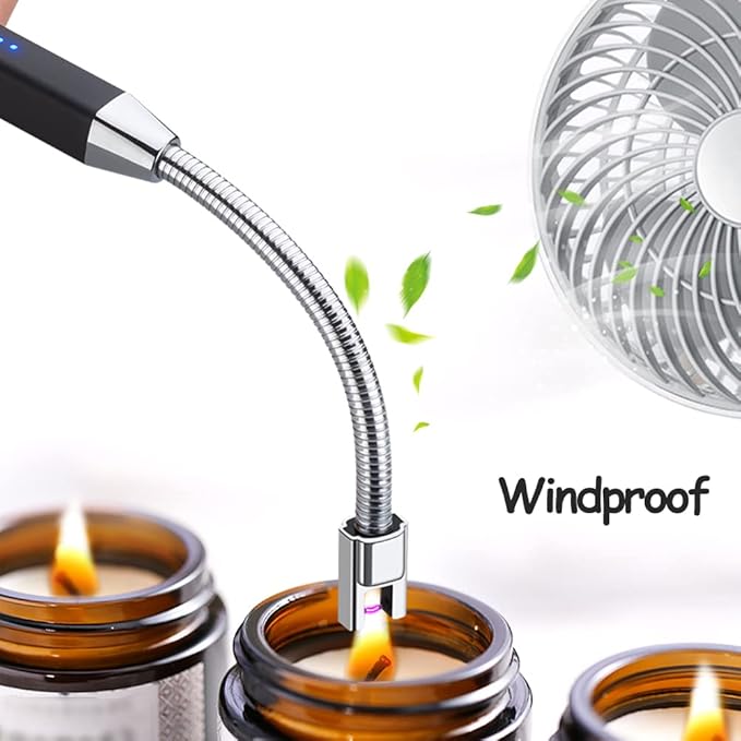 Windproof, Rechargeable, Flexible Neck, Lithium Ion, Electronic, Butane Free, Flameless, USB Grill Lighter