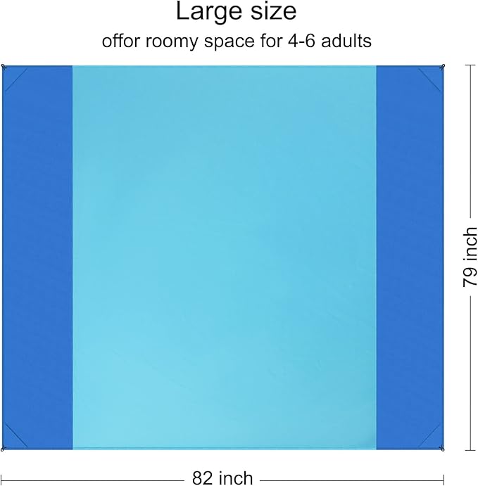 Sand Free Beach Blanket, Large/Oversized Outdoor Picnic Mat Waterproof Quick Drying Ripstop Nylon Compact Sandproof Beach Blanket for Camping Hiking Fishing Travel (L,82"X79")