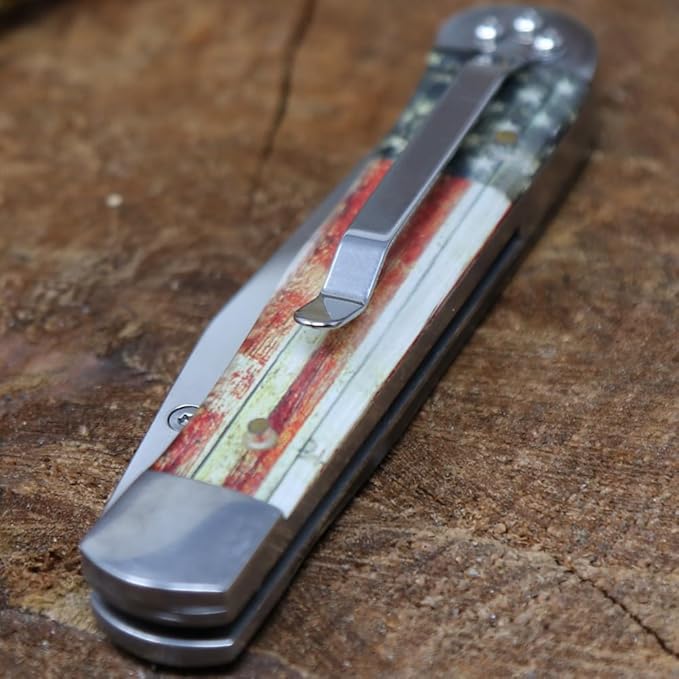 WHISKEY BENT HAT CO. Locking Trapper Folding Pocket Knife 4.125" Closed Length 440C Stainless Steel Blades (Patriot - Plain Edge)