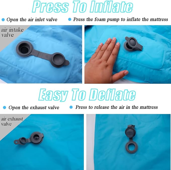 Sleeping Pad for Camping, Inflatable Sleeping Mat with Pillow, Camping Pad with Built-in Foot Pump, Lightweight Camping Mattress Pad for Car Camping, Backpacking, Tent and Hiking (Full (Navy))