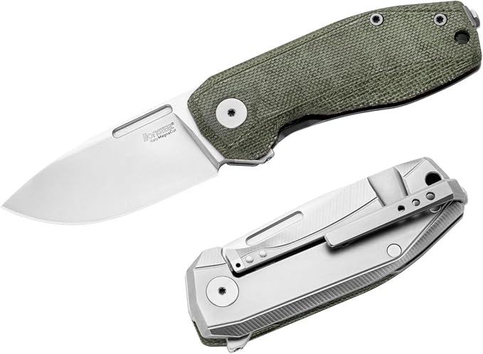 LionSTEEL NANO Titanium Frame Lock Folding Pocket Knife, Magnacut Steel Blade, Solid Handle Construction, Drop Point, Made in Italy (Green Micarta)