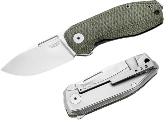 LionSTEEL NANO Titanium Frame Lock Folding Pocket Knife, Magnacut Steel Blade, Solid Handle Construction, Drop Point, Made in Italy (Green Micarta)