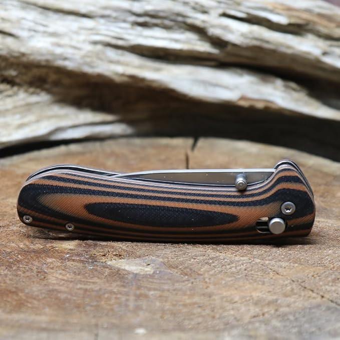 WHISKEY BENT HAT CO. Catch Pin Lock Folding Pocket Knife w/Clip Drop Point Blade Thumbstud Opening 440C Stainless Steel (Chaps, 4.5" - Closed Length)