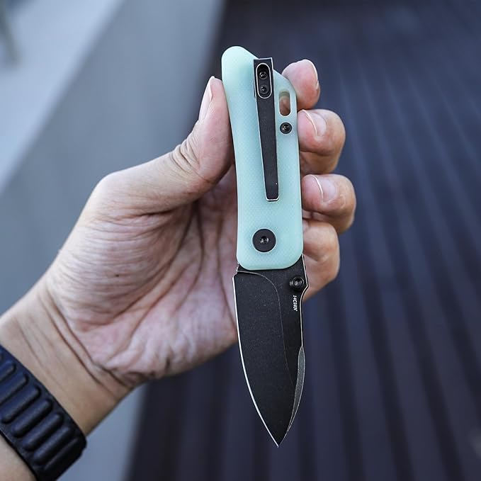 Folding Knife for EDC,2.32in Sandvik 14C28N Stainless Steel Blade, G10 Handle with Clip,Thumb Studs Pocket Knives Gift for Men,Bootes-03