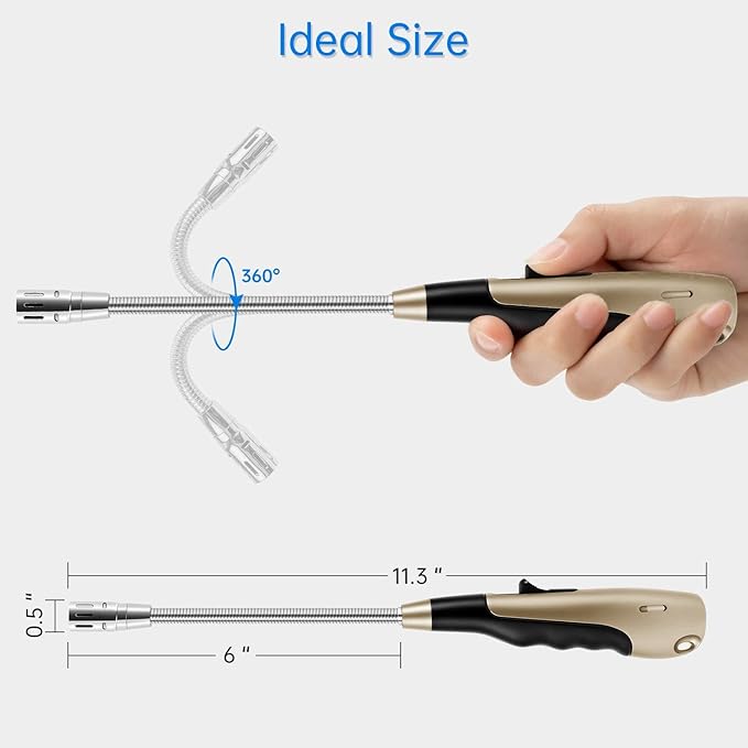 Butane Lighter Torch Long Lighter Jet Flame Windproof Lighter with Visual Fuel Window for Fireplace Kitchen Grill BBQ Camping, Gold (No Butane Included)