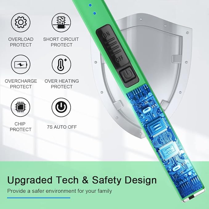 SUPRUS Fluorescent Lighter Glows in The Dark Electric Lighter Candle Lighter Rechargeable USB Arc lighters with Safety Lock Windproof Flameless Plasma for Candle BBQ Camping (Green)