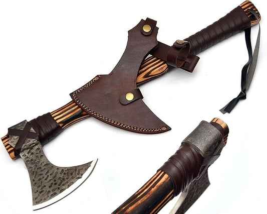 Handmade Viking Axe Real Carbon Steel Axe with Leather Sheath Camping Bearded Axes & Hatchets Hunting Axe Valentine's Day Gift, Camping & Hiking | Knives & Tools | Birthday Gift for him (VK-Ax-5)