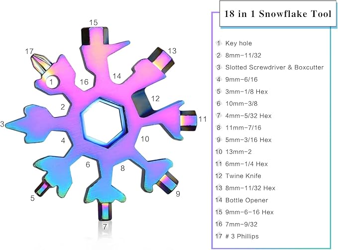 WIQUE 3 Packs Snowflake Multi Tool,18 in 1 Snowflake Multitool,Snowflake Wrench/Bottle Opener/Screwdriver Kit,for Men Christmas Gifts