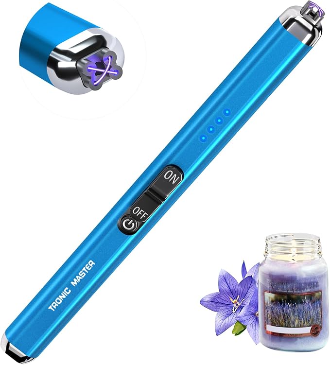 Electric Candle Lighter Rechargeable Lighters - Dual Arc Plasma Lighter Windproof & Flameless with Double Safety Switch (Sapphire Blue)