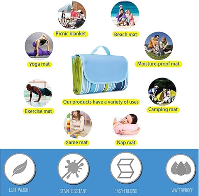 Lchkrep Picnic Blanket Beach Blankets 80"x60"， Large Sandproof Waterproof Camping Portable Travel Blanket Play Mat for Outdoor Indoor Family Beach Park Grass,Hiking, Music Festiva