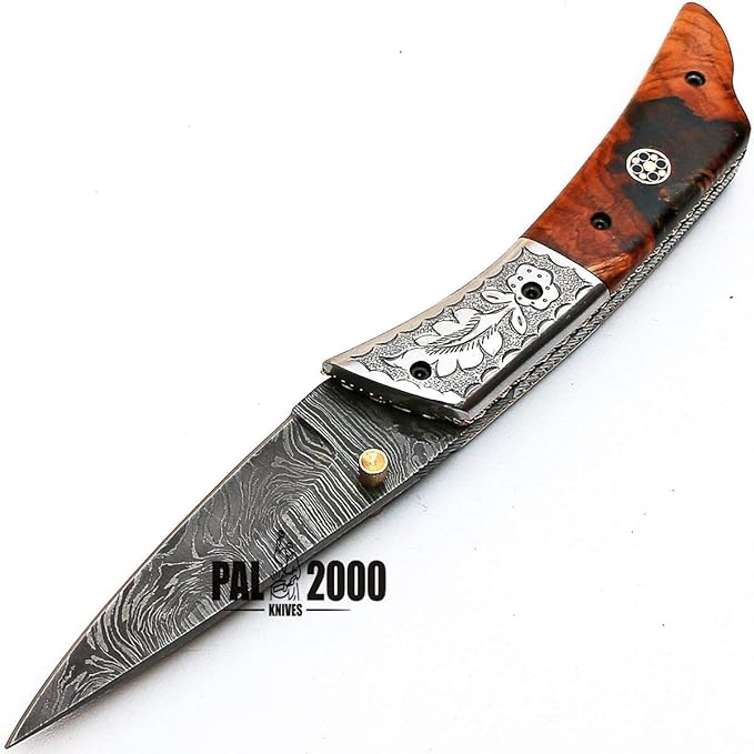 PAL 2000 KNIVES FOL-8832 Handmade Damascus Steel Folding Pocket Hunting Knife with Sheath