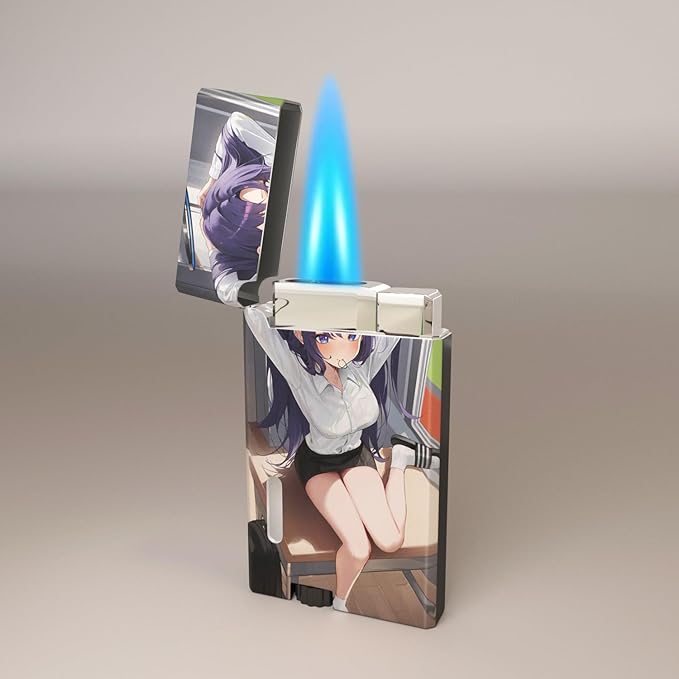 Anime Girl Windproof Flame Adjustable Lighter,Cool,Jet Torch Flame Lighters,Butane Refillable Torch,BBQ Candles Camping (No Butane Fuel)