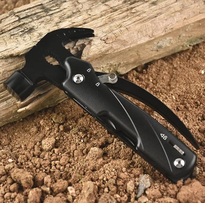 Camping Hammer Pocket Multitool, 12-in-1 Safety Locking Survival Gear Multi Tools Hammer Stocking Stuffers for Men Dad Gifts