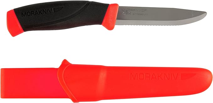 Morakniv Companion Serrated Rescue Knife with Sandvik Stainless Steel Blade, 3.9-Inch,Orange