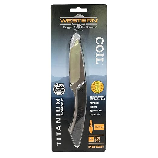 CAMILLUS Western Coil 8" Durable Corrosion-Resistant 420 Stainless Steel Drop Point Hunting Hiking EDC Full Tang Fixed Blade Knife with Protective Nylon Sheath