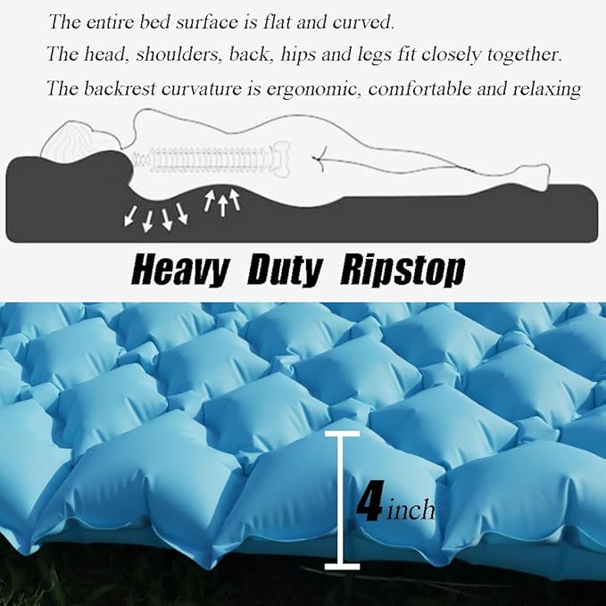 Sleeping Pad for Camping, Inflatable Sleeping Mat with Pillow, Camping Pad with Built-in Foot Pump, Lightweight Camping Mattress Pad for Car Camping, Backpacking, Tent and Hiking (Full (Teal))