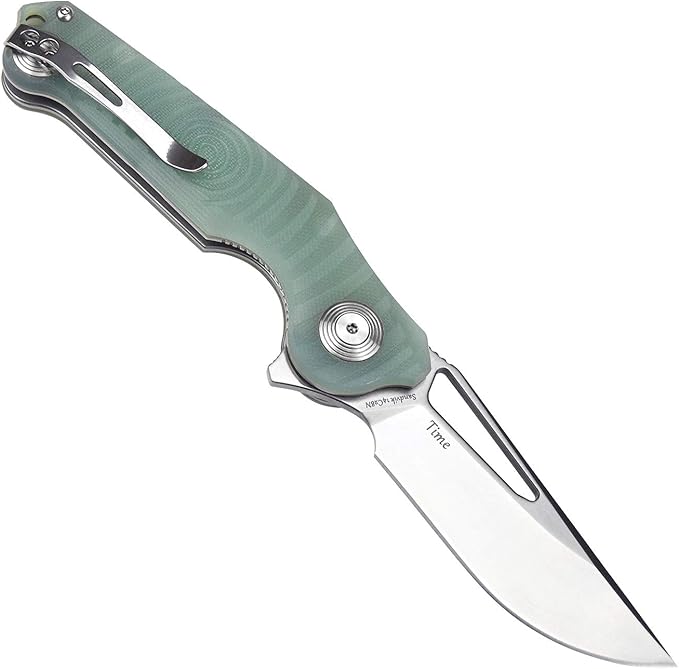 Harnds Time Folding Knife with Sandvik 14C28N Steel Blade Pocket Knife with G10 Handle Camping Knife with Pocket Clip (Transparent Cyan)