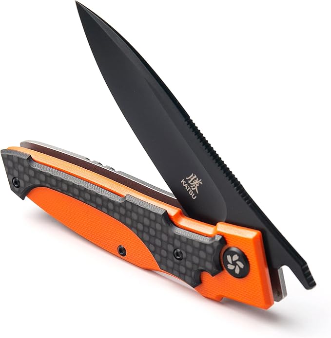 KATSU Japanese Folding Pocket Knife, Sakura Blade Nemoto Design (Orange G10)