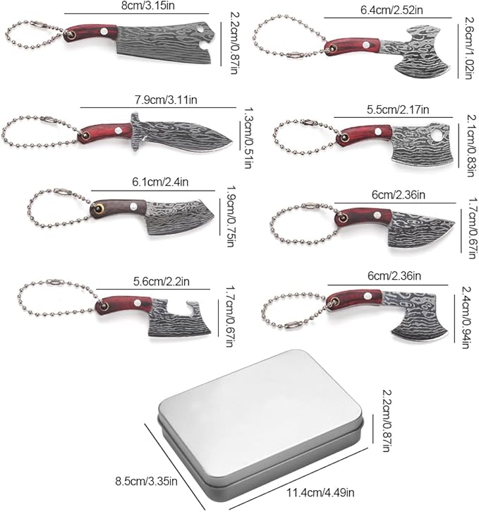Mini Knife Set,Tiny Knife Set with Sheath,Mini Pocket Knives Keychain for Knife Collectors Gifts and Package Opener Box Cutter (8)