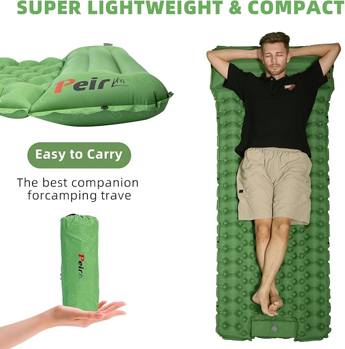 Camping Sleeping Pad, Ultralight Camping Mat with Pillow Built-in Foot Pump Inflatable Sleeping pad for Backpacking，Hiking，Traveling Tent