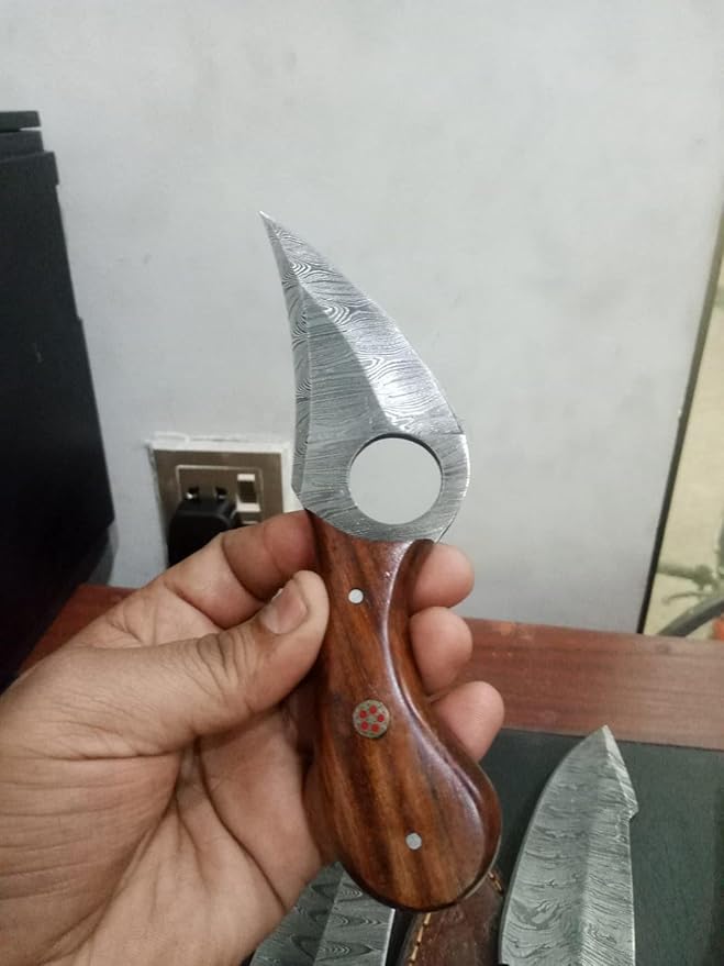 Handmade Damascus Steel Full Tang Knife for Skinning, Camping, Outdoor with Leather Sheath Fixed Blade Bushcraft Knives | Rosewood Handle