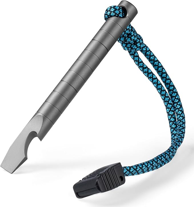 TISUR Titanium EDC Pry Bar, Keychain Prybar Multitool With Bottle Opener, 6 in 1 Portable Pocket Mini Crowbar Tool (Grey)